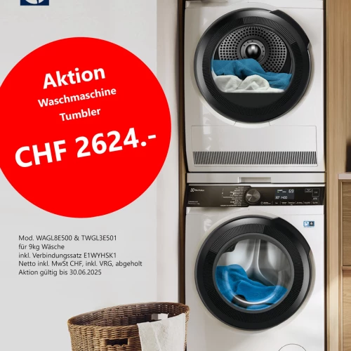 💥 Electrolux-Aktion bei Keller Züberwangen!
Waschmaschine WAGL8E500 & Tumbler TWGL3E501
für je 9kg Wäsche – inkl. Verbindungssatz.
👉 Zum Aktionspreis von CHF 2624.–
✔ inkl. MwSt. & VRG
✔...